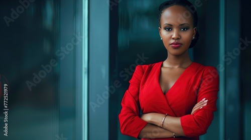 Female executive in red professional business suit