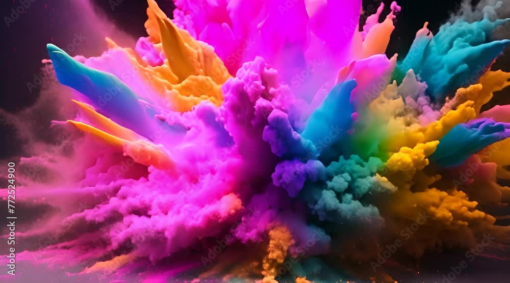 Explosion of bright colorful paint on black background burst of multicolored powder abstract pattern of colored dust splash Video