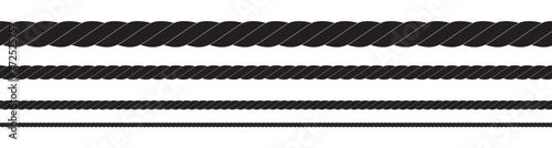 Black and white rope isolated on white. Seamless compilation. Brush. photo