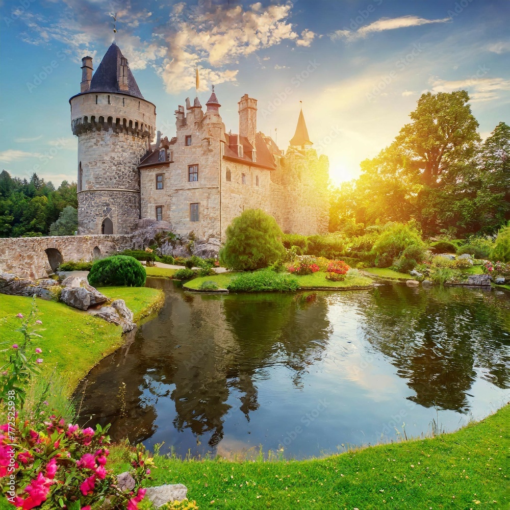 Obraz premium Romantic Castle Sunset