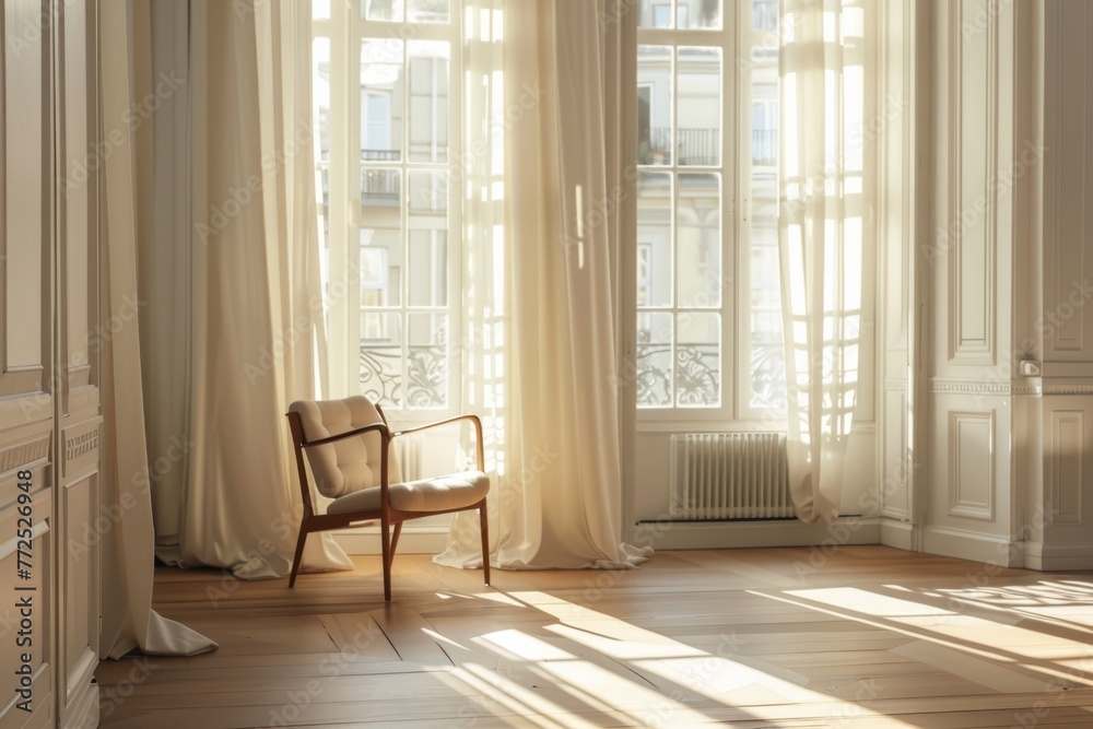 Sunlight streaming through large windows onto serene interior scene. Sunlight streaming through large windows onto serene interior scene.