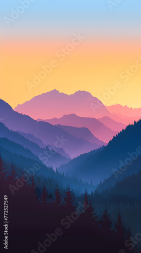 Layers of mountain silhouettes under a vibrant sunset sky  depicting the beauty of nature
