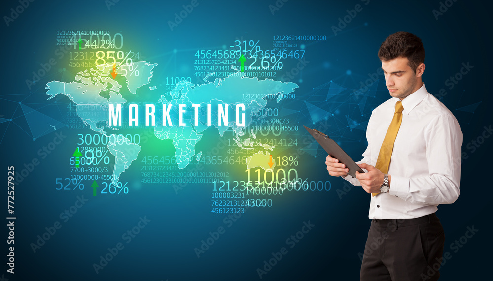 Businessman thinking about market Businessman thinking about market