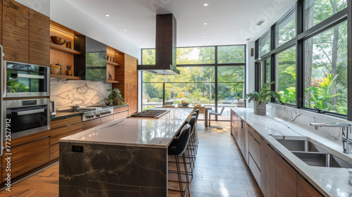 Modern minimalist interior design of kitchen with island. Interior design. Contemporary  sleek  elegant and modern.