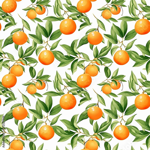 Pattern of Oranges With Leaves on White Background