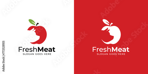 Creative Fresh Meat Logo. Apple and Pig, Pork with Modern Minimalist Style. Food Logo Icon Symbol Vector Design Inspiration.