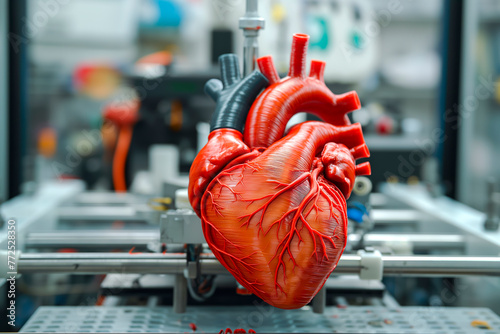 Heart Organ 3D printing technology for transplantation of human internals artificial heart implant with modern innovations. Medical engineer using 3d printer for heart printed photo