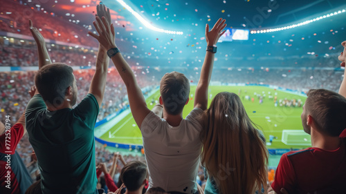 People in the stadium are cheering for their team