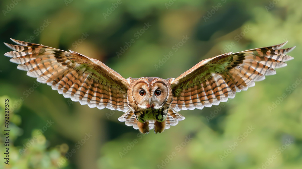 Fototapeta premium Tawny Owl flying / Tawny or Brown Owl captured in flight