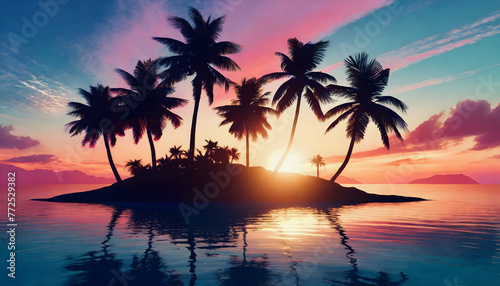 insel  palmen  Abendsonne  Sonnenuntergang  neu  modern  klein  tropisch  meer  hintergrund  copy space  vibrant  licht  sonne  himmel  sch  nheit  sch  n