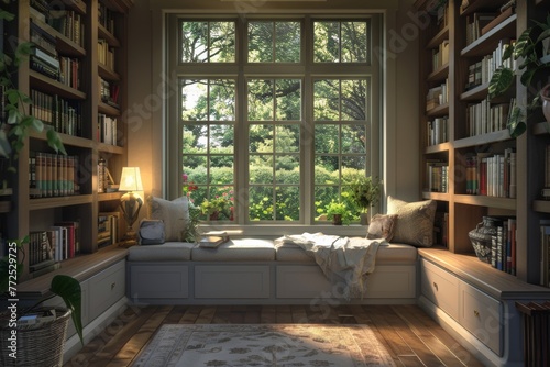  A Peaceful Reading Nook with Beautiful Window Seat and Cozy Atmosphere 