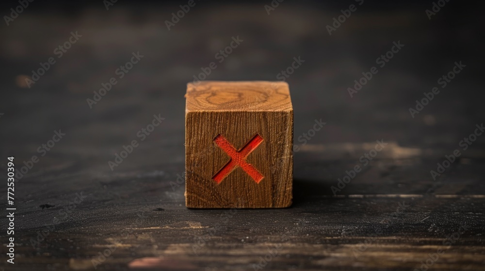 Negative Xmark Red cross mark, x, wrong mark sign, red cross sign on edge of wooden ...