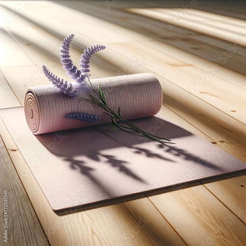 Yogamatte mit Lavendel photo