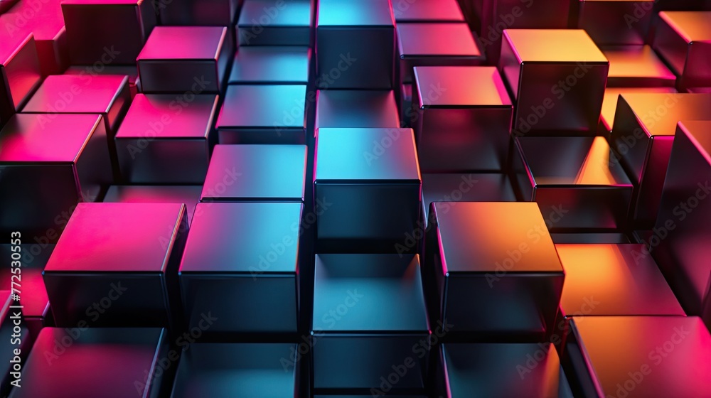 3d abstract geometric minimalist neon pattern, pure black background 3d abstract geometric minimalist neon pattern, pure black background