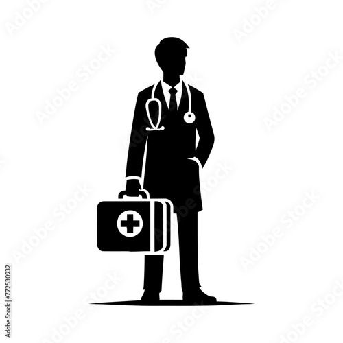 Silhouette of a Healthcare Professional with First Aid Kit