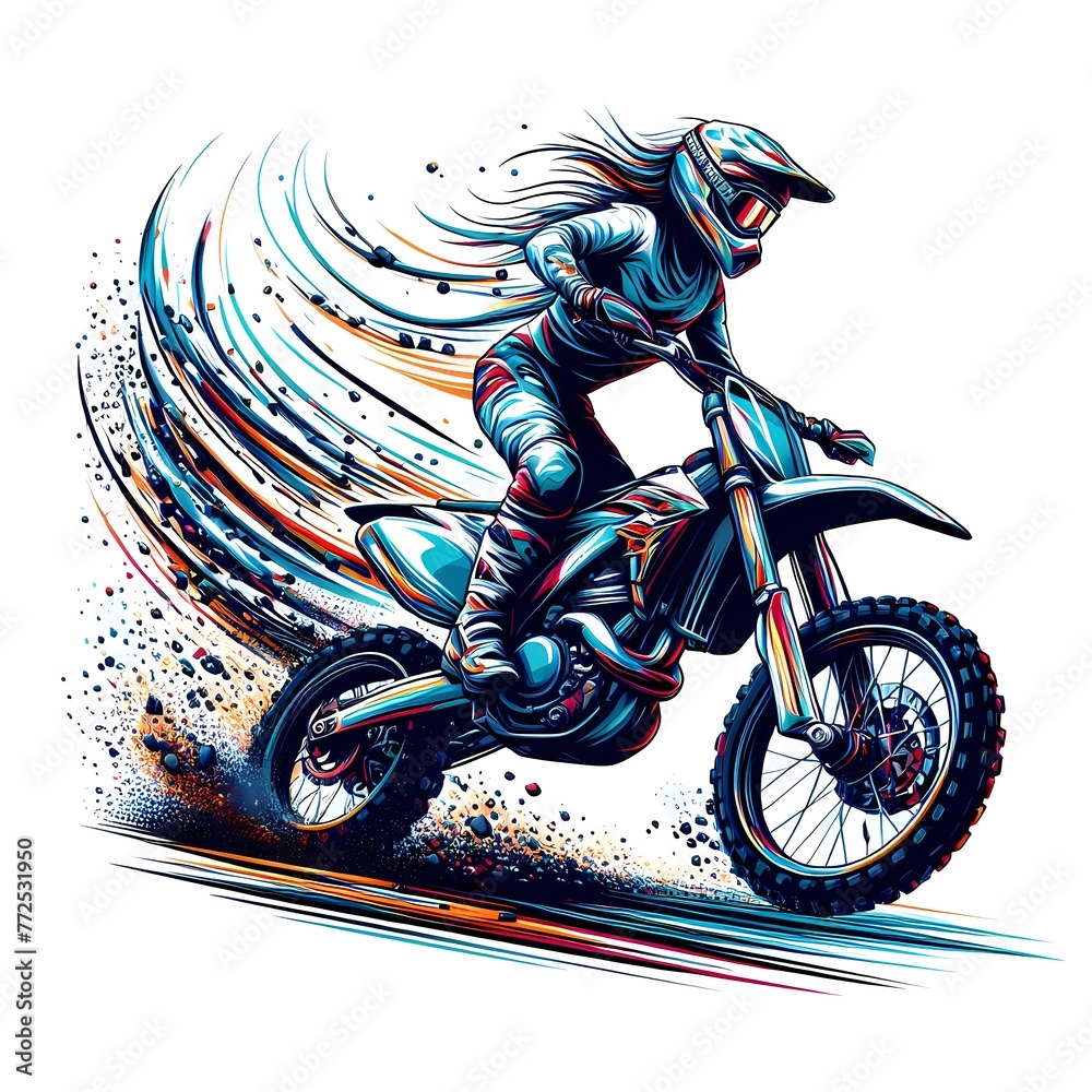 Illustration of a motocross motorcycle in a dynamic highspeed racing pose