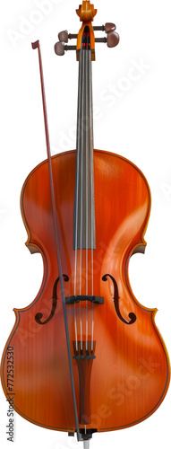 Classic cello with bow isolated cut out on transparent background