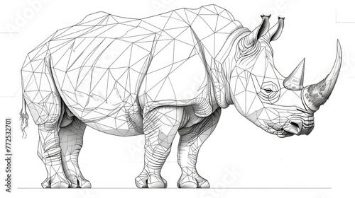 Illustration of a rhinoceros in vector form. Line art in polygon shape.