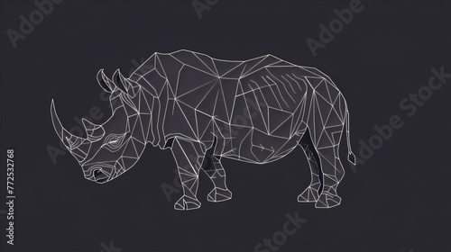 Illustration of a rhinoceros in vector form. Line art in polygon shape.