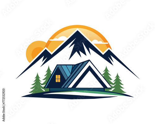 Real estate logo house and mountain vector illustration