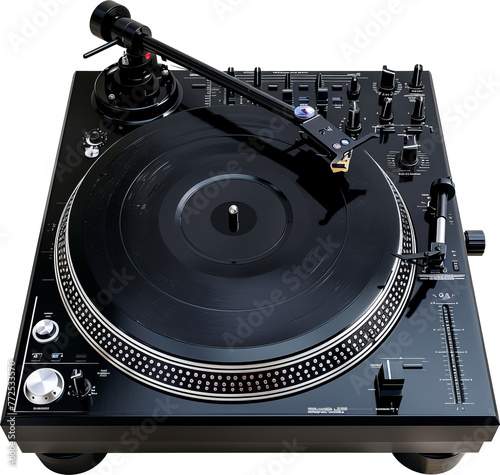 Retro turntable with vinyl record cut out on transparent background photo