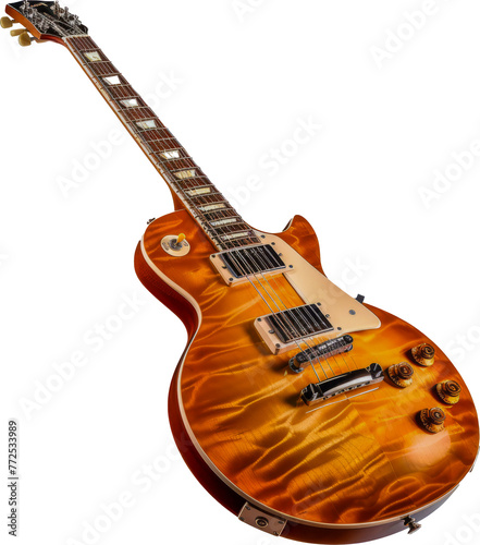 Hollow body electric guitar with f-holes cut out on transparent background
