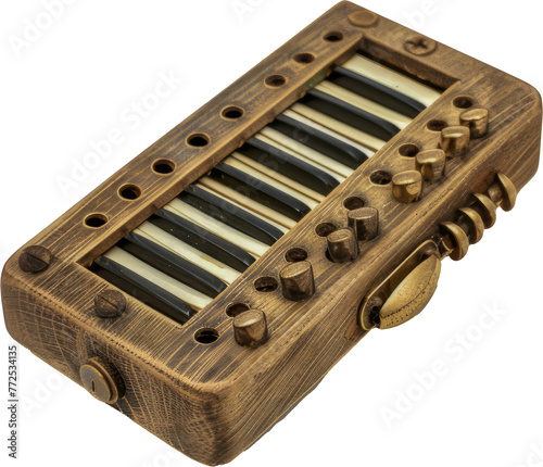 Antique harmonium with intricate designs isolated cut out on transparent background photo