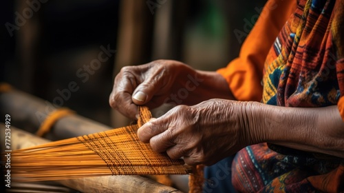 Wallpaper Mural Close up of a woman weaving, tenun ikat Baduy, Baduy tribe, Baduy village Torontodigital.ca