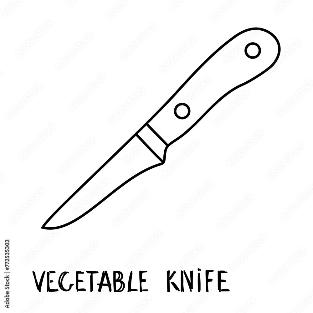Obraz premium Black and White Line Drawing of a Vegetable Knife