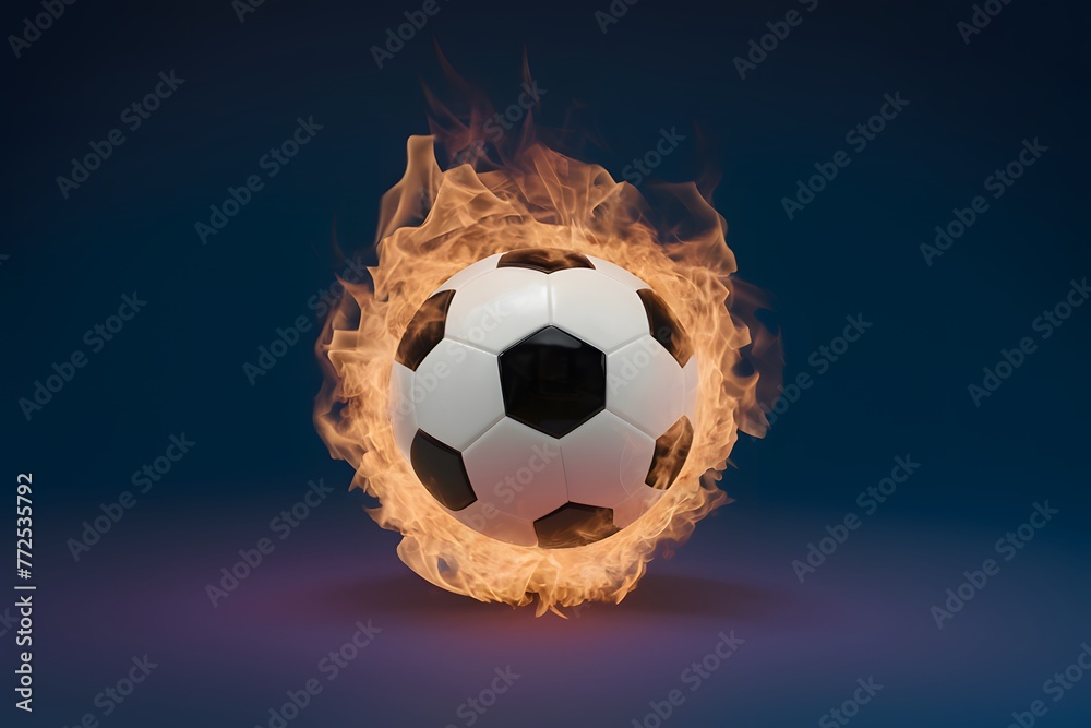 Naklejka premium 3D illustration of soccer ball engulfed in flames