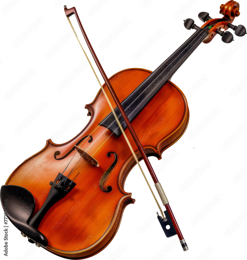 Fototapeta premium Classic violin with bow cut out on transparent background