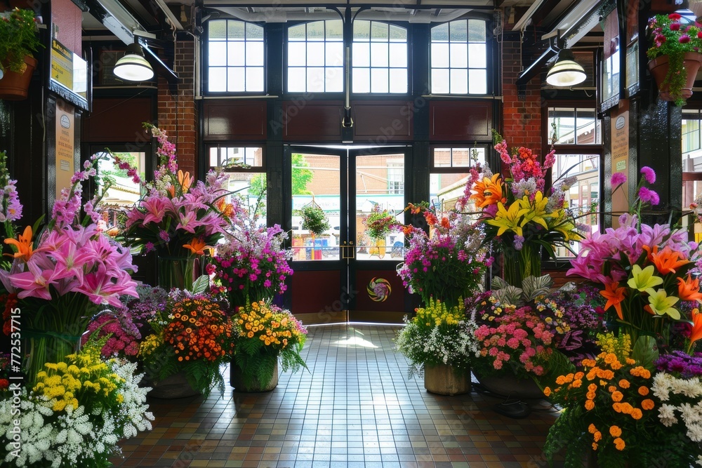 Spring's Blossoming Welcome: Floral Arrangements Transforming a Railway Station's Entrance