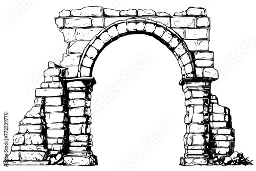 Greek column, architecture arch, roman pillar, doorway, archway vector sketch.