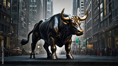 Large bull that is a symbol of progress and growth of the stock market