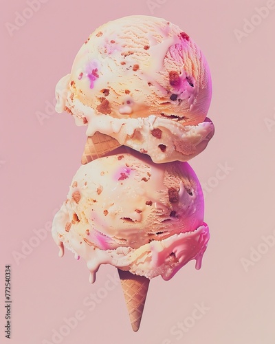 Two scoops of ice cream with colorful sprinkles on top, creating a whimsical and delicious treat