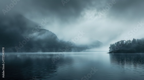 An ethereal black mist enveloping a serene landscape, evoking a sense of mystery and wonder, minimalist, real photo, stock photography ai generated high quality image © SazzadurRahaman