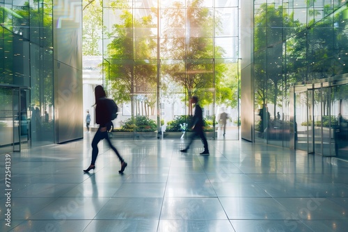 Business people walking in the blurr motion background,