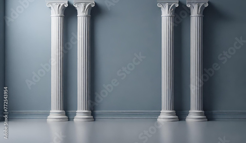 Beautiful grayblue empty wall with columns with lateral lighting, Beautiful grayblue empty wall with columns with lateral