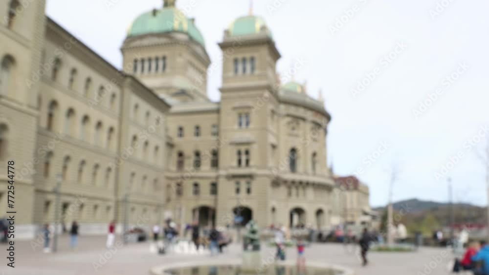 People relaxing in front of Swiss parliament on sunny day, blurred background establisher People relaxing in front of Swiss parliament on sunny day, blurred background establisher