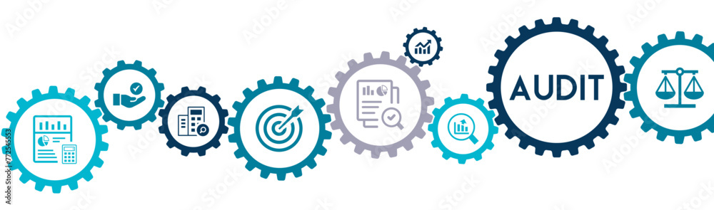 Audit Business banner website icons vector illustration concept with an icons of examination evaluation financial statement organization income statement balance sheet cash flow on white background - obrazy, fototapety, plakaty 
