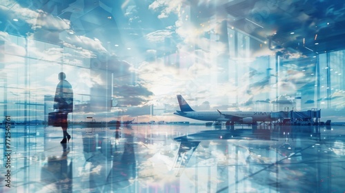 Airplane Passenger Travel at International Airport,AI generated image