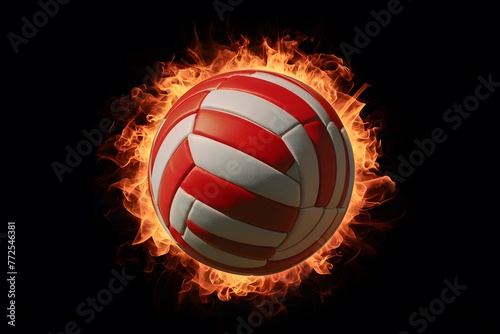 Radiant fireball volleyball symbolizing passion and intensity on black