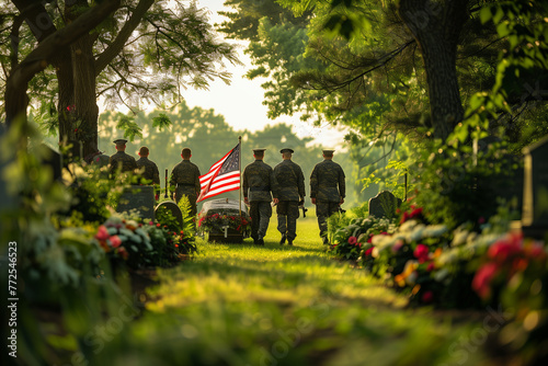 Selective focus of Funeral of an American soldier at the cemetery.