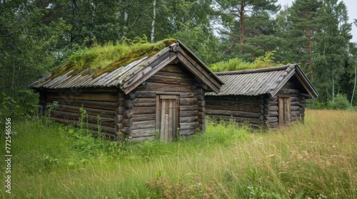 The old traditional wooden huts are all used by farmers. used to store goods during the winter and used by fishermen to hang nets to catch fish.AI generated image