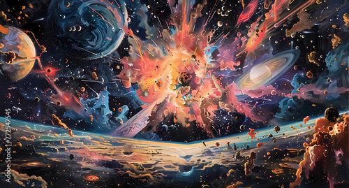 Outer space oil painting