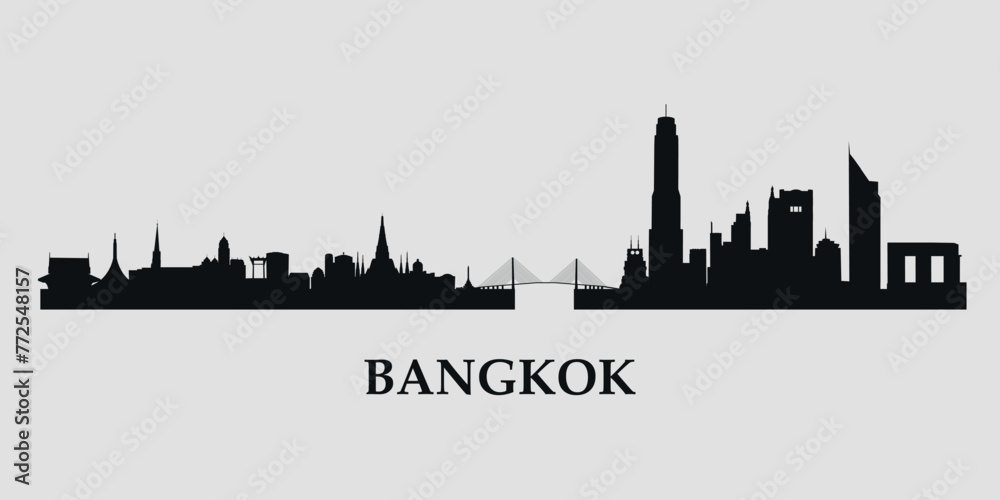 Fototapeta premium The city skyline. Bangkok. Silhouettes of buildings. Vector on a gray background