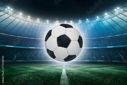 Soccer ball graphic adds dynamic energy to illuminated backdrop © Jawed Gfx