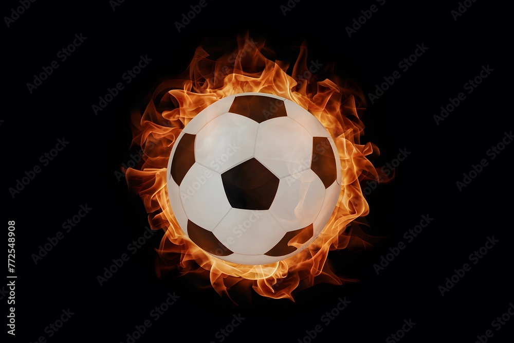 Fototapeta premium Soccer ball portrayed on fire against black background