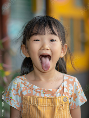happy asian girl sticking tongue out