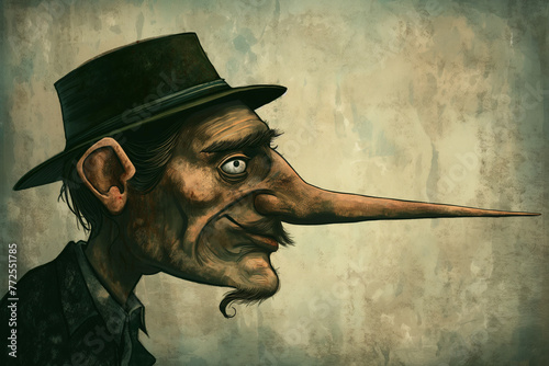 Illustration of a person with long nose suggesting that he is a liar photo